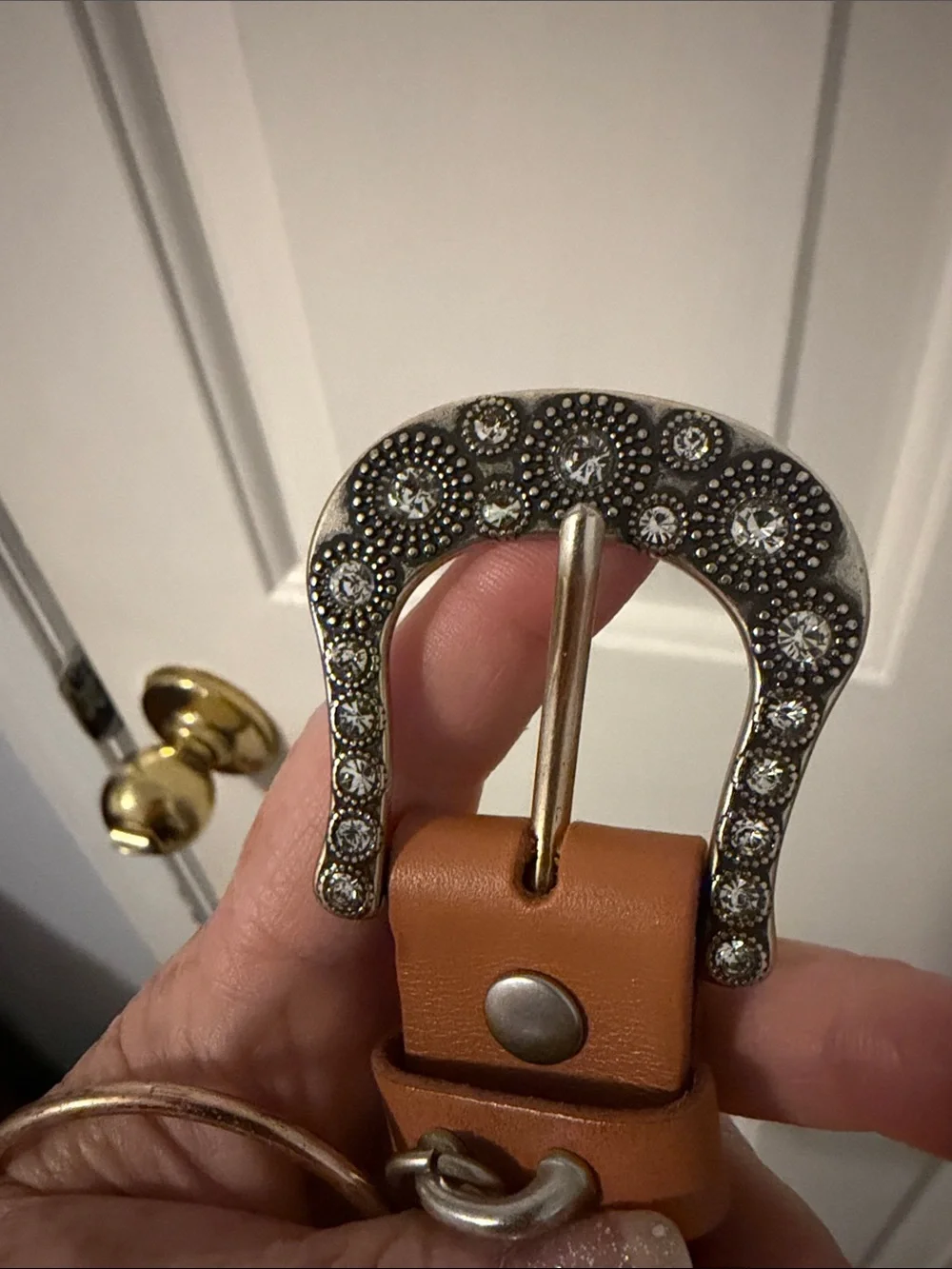 Miss Me Leather Belt with Fleur-de-Lis Charm - Brown